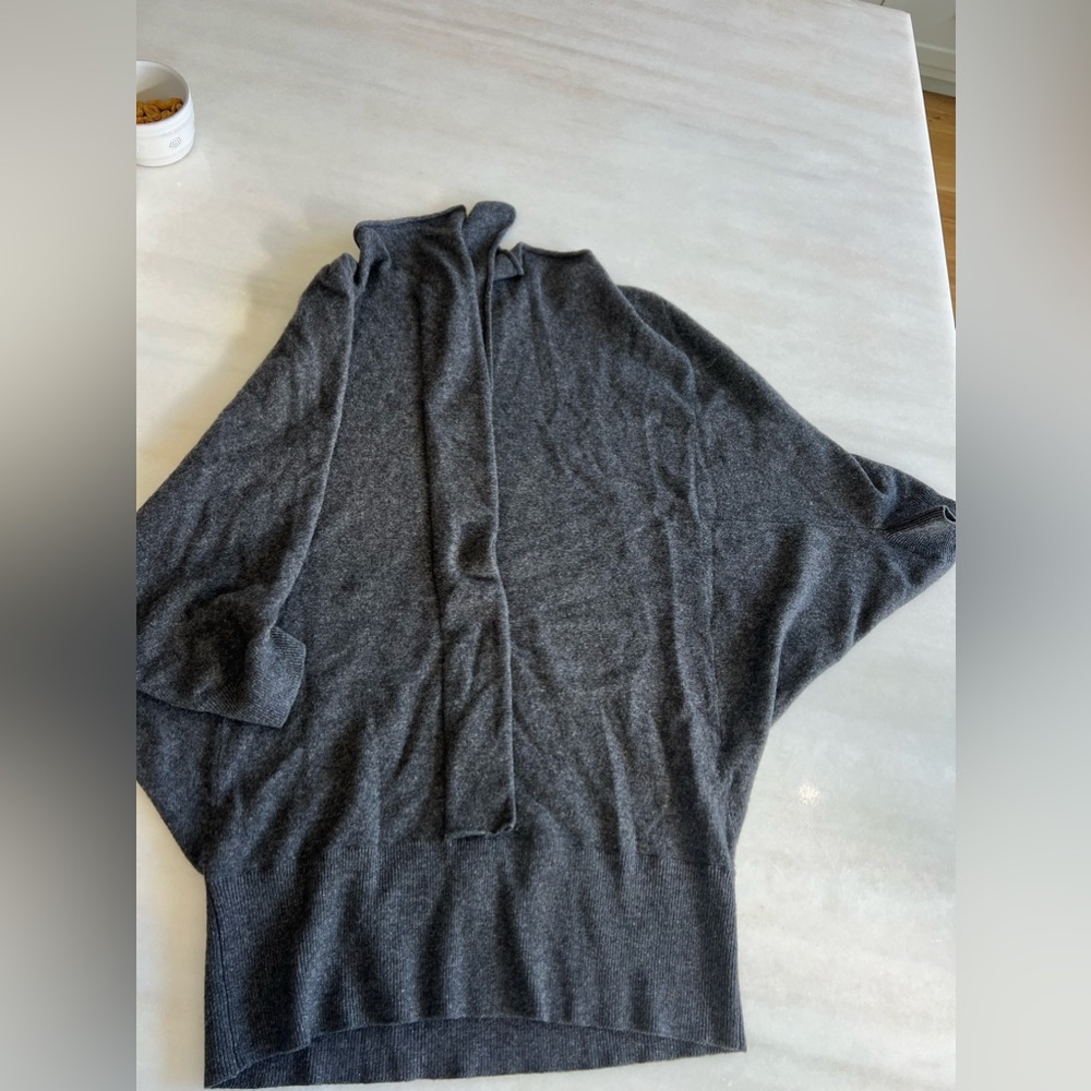 Vince Wool Yak Blend Grey Pullover Sweater, Ruffle detail